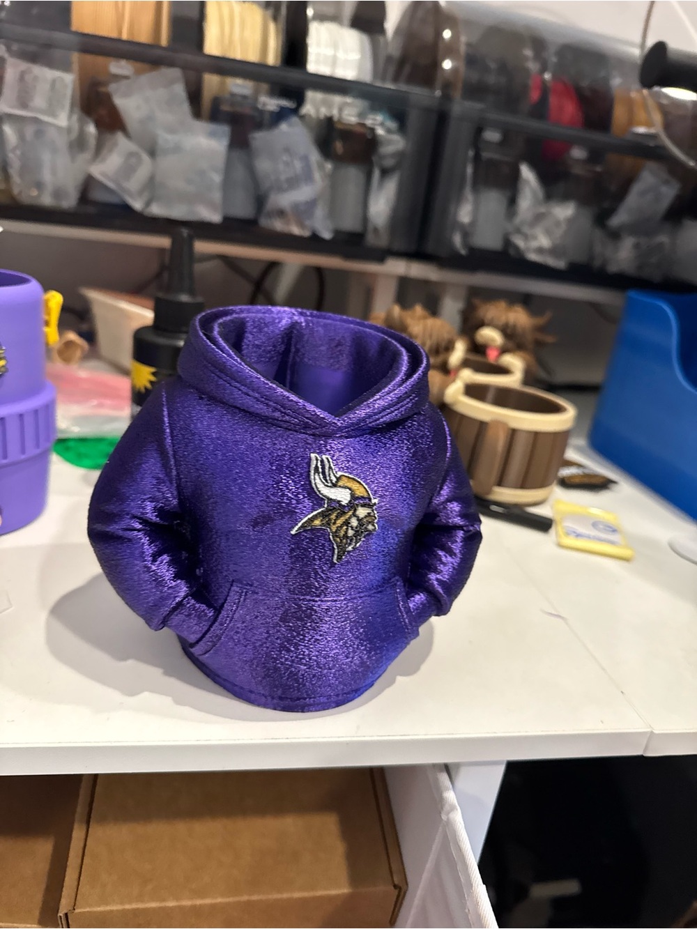 Shiny Purple Hoodie Pencil Case - Team Logo Accent